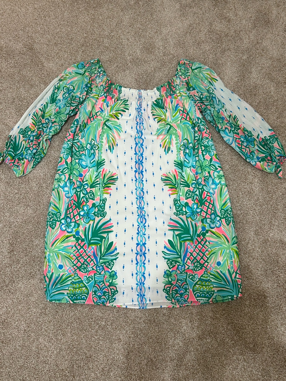 Lilly Pulitzer Maryellen White Multi Tropical Print Mini Dress size L